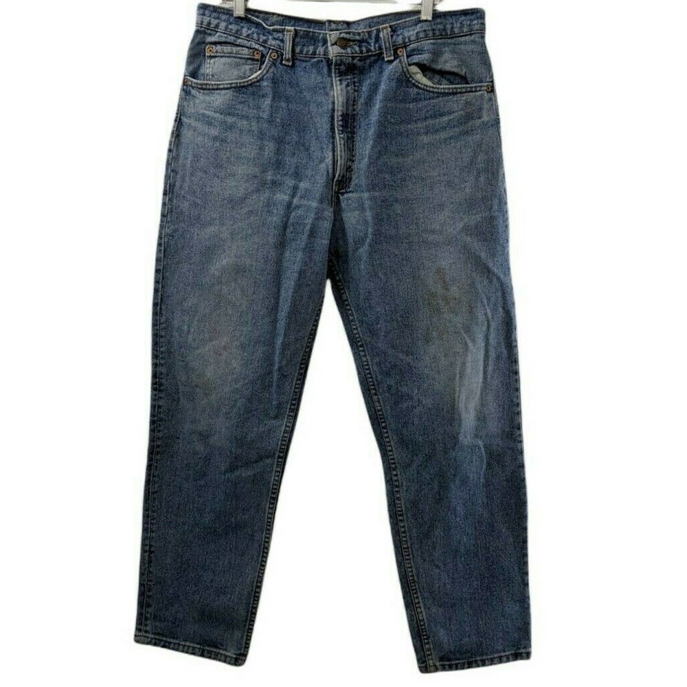 Levis 550 Red Tab Denim Blue Jeans Distressed Worn Workwear 38x30 USA Made 3